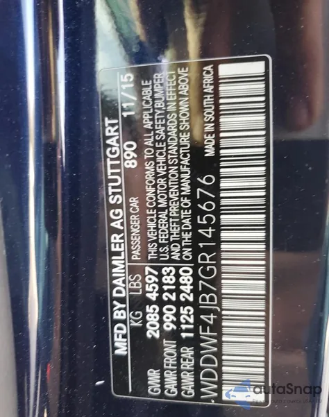 2016 Mercedes-Benz C 300 from USA, damaged, VIN WDDWF4JB7GR145676